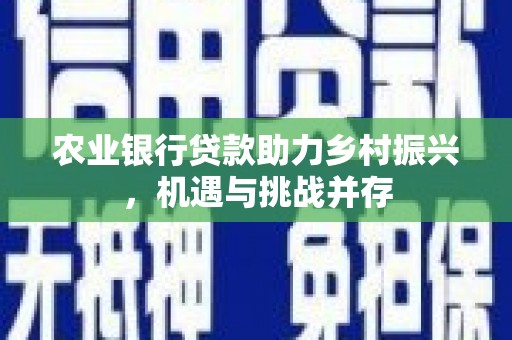 鹰手营子矿区农业银行贷款助力乡村振兴，机遇与挑战并存
